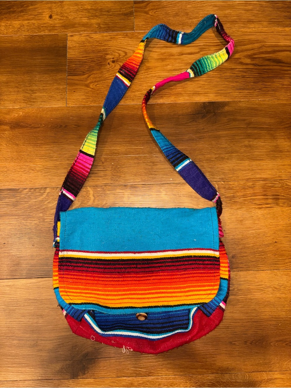 Handwoven Multicolor Stripe Crossbody Bag - Turquoise & Rainbow